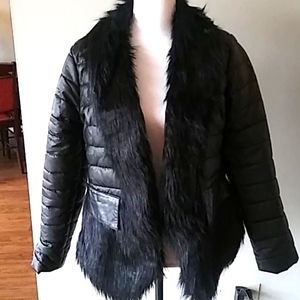 Pleather jacket with faux fur